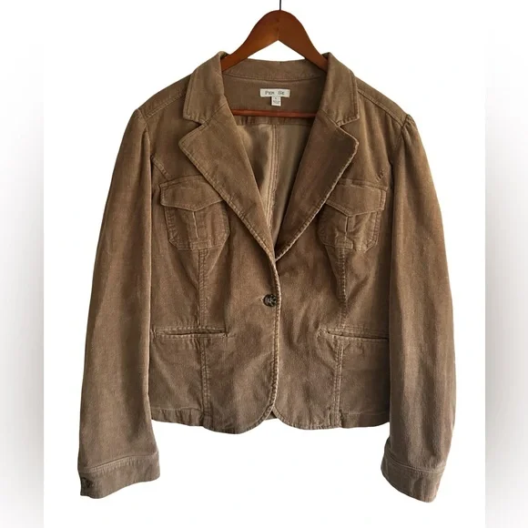 Vintage Per Se Tan Stretch Corduroy Blazer Jacket Cotton Blend Spandex Large - Picture 3 of 8